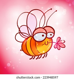 cute cartoon bee with the flower