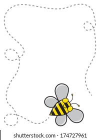 A cute cartoon bee flying around to create a dotted line border.