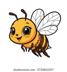 Cute cartoon bee flying with big eyes and happy face