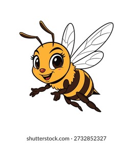 Cute cartoon bee flying with big eyes and smiling