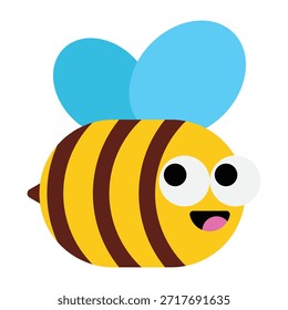 Carácter volador lindo de la abeja de la historieta con las alas azules aisladas en fondo transparente.