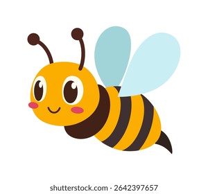 Cute Cartoon Bee Flying with a Happy Expression on White Background