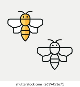 Cute cartoon bee flying with honey, a funny yellow insect character with black wings, isolated on nature