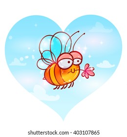 Cute Cartoon Bee Flying Sky Stock Vector (Royalty Free) 402111589