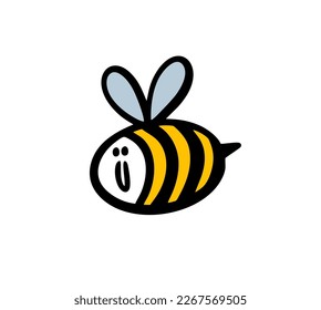 Cute cartoon bee hand drawn in childish style. Vector illustration of yellow stiped bug with wings.