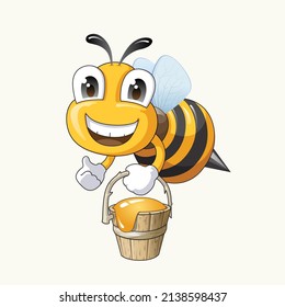 Cute cartoon bee with honey