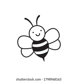 Cute Cartoon Bee icon on white background