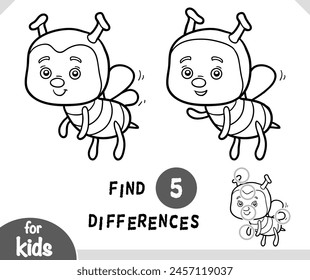 Lindo insecto de abeja de dibujos animados, Encuentra diferencias juego educativo para niños