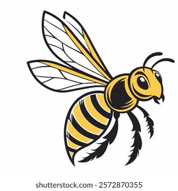 Cute cartoon bee isolated on white background. Side view. Vector illustration.