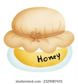 Cute cartoon, cute cartoon bee mascot set with cute bee honey pot set, carry honey pot and organic honey bottle - vector mascot set,Honey bee vector Illustration 