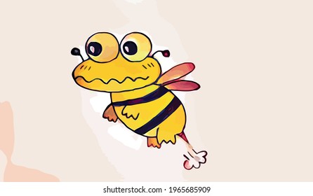 Cute Cartoon Bee with pink background . Vector illustration