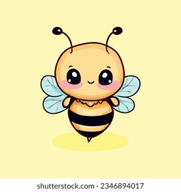 A cute cartoon bee with a pink nose and a smile on his face