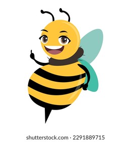 Cute cartoon bee pointing. isolated vector illustration.