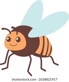Cute cartoon bee with smiling face, striped body, and blue wings. Perfect for children’s books, educational materials, and spring-themed designs.

