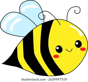Cute Cartoon Bee with Smiling Face and Blue Wings – Fun Vector Illustration for Kids' Learning, Decor, and Prints