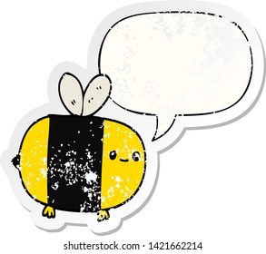 cute cartoon bee with speech bubble distressed distressed old sticker