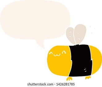 cute cartoon bee with speech bubble in retro style