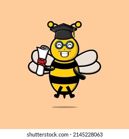 Cute cartoon bee student character on graduation day with toga in concept 3d cartoon style