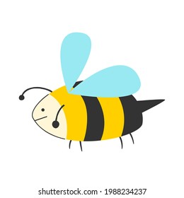 Cute cartoon bee in cartoon style on white background. Vector illustration.