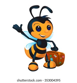 Cute cartoon bee with suitcase