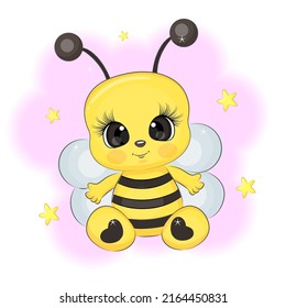 Cute cartoon bee, textile print, packaging, interior, children's vector illustration