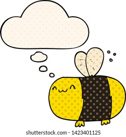 cute cartoon bee with thought bubble in comic book style