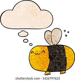 linda abeja de dibujos animados con burbuja de pensamiento en estilo de textura gruesa