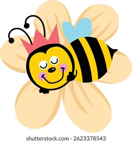 Cute Cartoon Bee with a Tiny Crown
