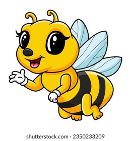Una linda abeja de dibujos animados ondeando