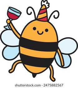 Cute cartoon bee wearing party hat