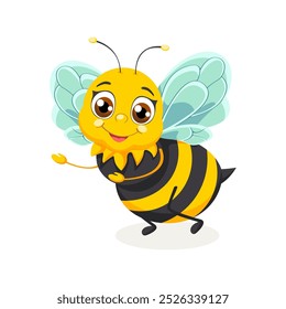 Cute cartoon Bee, wild animal baby bee. Wild nature little bee vector illustration isolated on white background.
