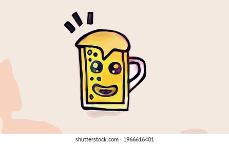 Cute Cartoon Beer . Vector illustration