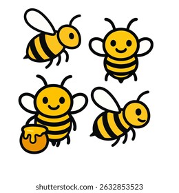 Cute Cartoon Bees Collection on White Background