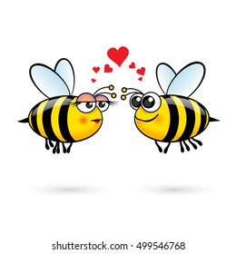 Cute Cartoon Bees in Love. Illustration on White Background