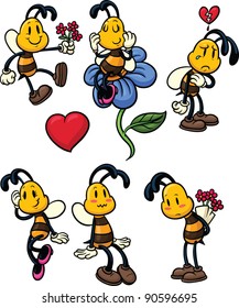 Cute cartoon bees in love. Vector illustration with simple gradients. Each in a separate layer for easy editing.