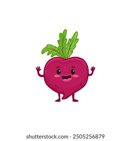  Cute cartoon beet isolated on white. Vegetable character in flat style. Vector illustration
