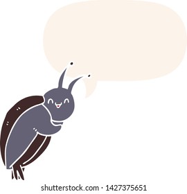 cute cartoon beetle with speech bubble in retro style