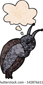 cute cartoon beetle with thought bubble in grunge texture style