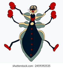 Cute cartoon beetle vector. A boxer insect stands wearing boxing gloves.