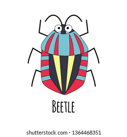 Cute cartoon beetle vector  illustration isolated on white background