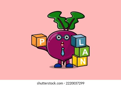 Cute cartoon Beetroot businessman stacking plan box in flat modern style design