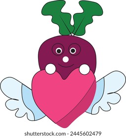 Cute cartoon beetroot character hiding heart in flat cartoon Art 