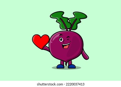 Dibujo lindo personaje de Beet sosteniendo un gran corazón rojo en una ilustración de diseño de estilo moderno