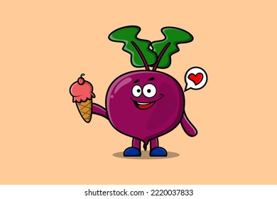 Cute Cartoon Beetroot character holding ice cream cone in modern cute style illustration