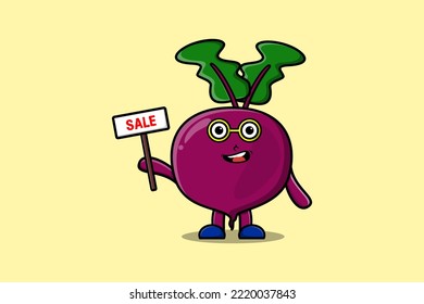 Cute cartoon Beetroot character holding sale sign designs in concept flat cartoon style