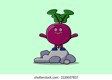 Cute cartoon Beetroot character standing in stone vector illustration cartoon style