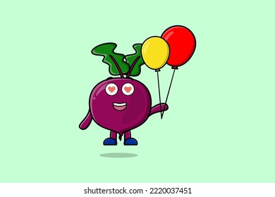 Dibujo lindo remolacha flotando con globo cartografía ilustración vectorial concepto caricatura plana estilo