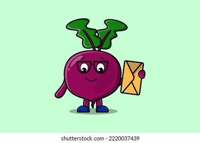 Cute cartoon Beetroot holding envelope with cartoon vector illustration style