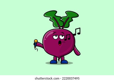Cute cartoon Beetroot singer character holding mic in flat modern style design illustrations