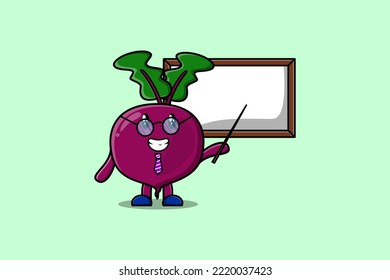 Cute cartoon Beetroot teacher character teaching with whiteboard in flat cartoon style concept